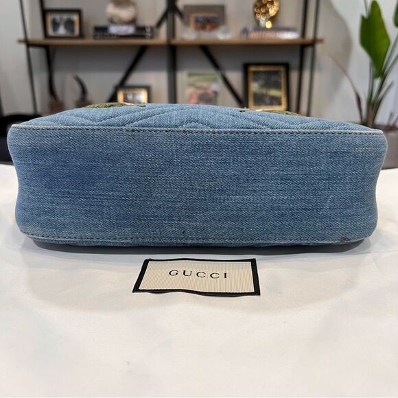 GUCCI
Denim Matelasse Embroidered Small GG Marmont Chain Shoulder Bag Blue - Picture 7 of 12